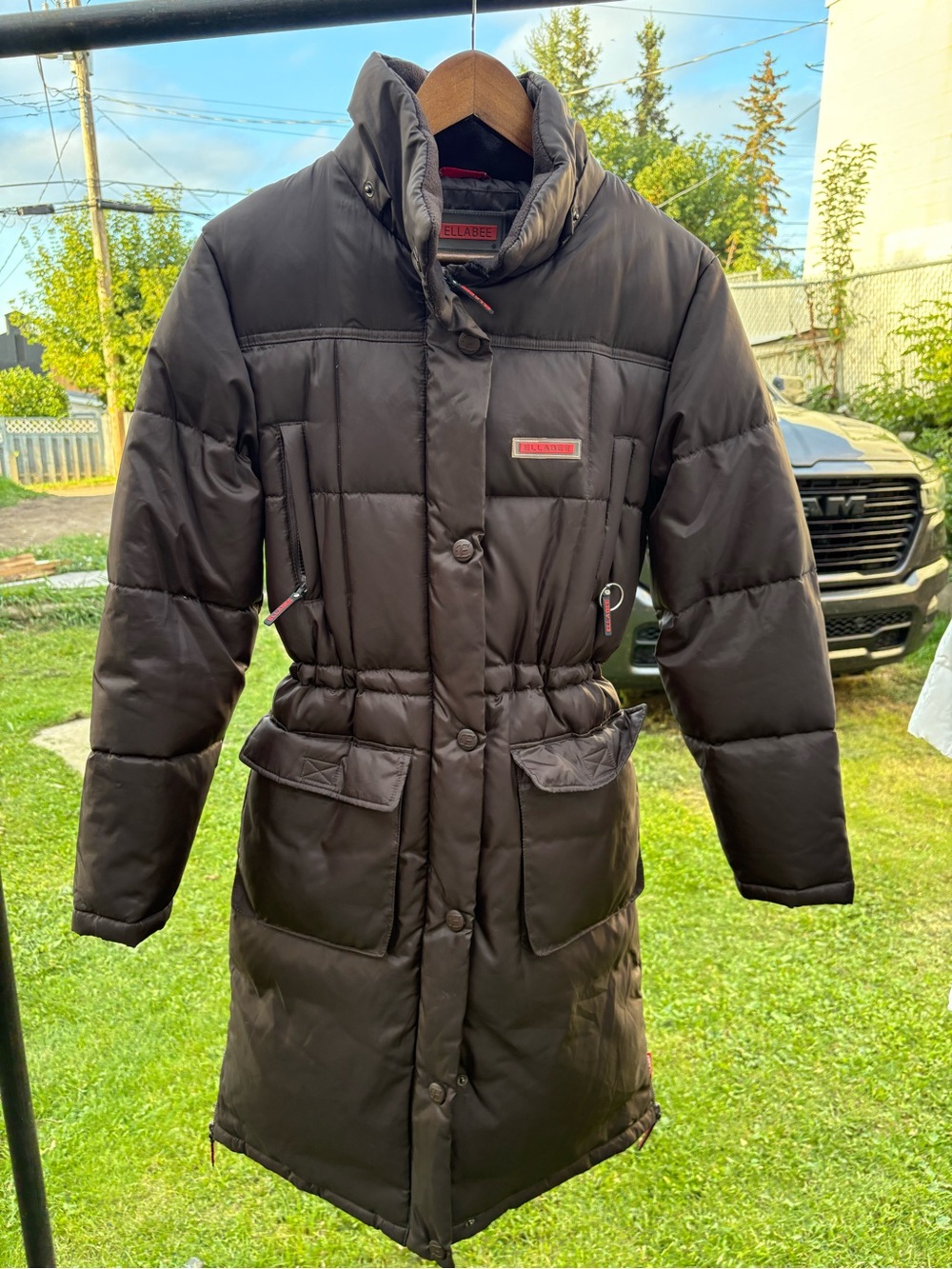 ELLABEE Women's Long Puffer Coat in Dark Brown